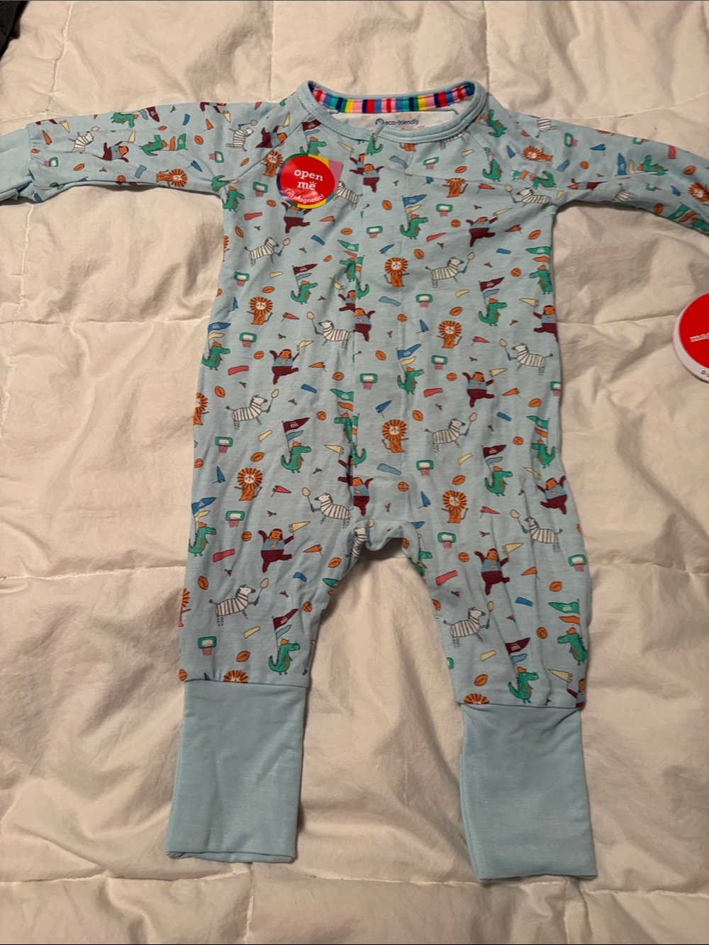 Magnetic me Blue Animal Print Zip Baby One-Piece